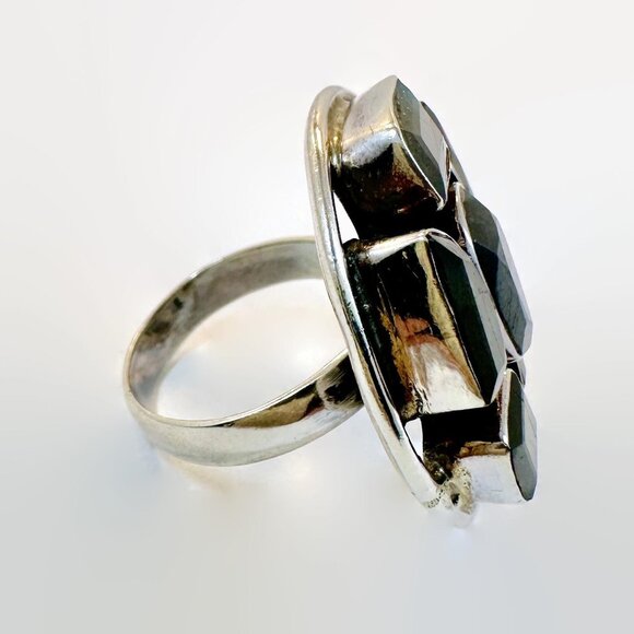 Labradorite Ring, Sterling Silver, Statement, Big, Vintage, Size 7 3/4 - Picture 6 of 7